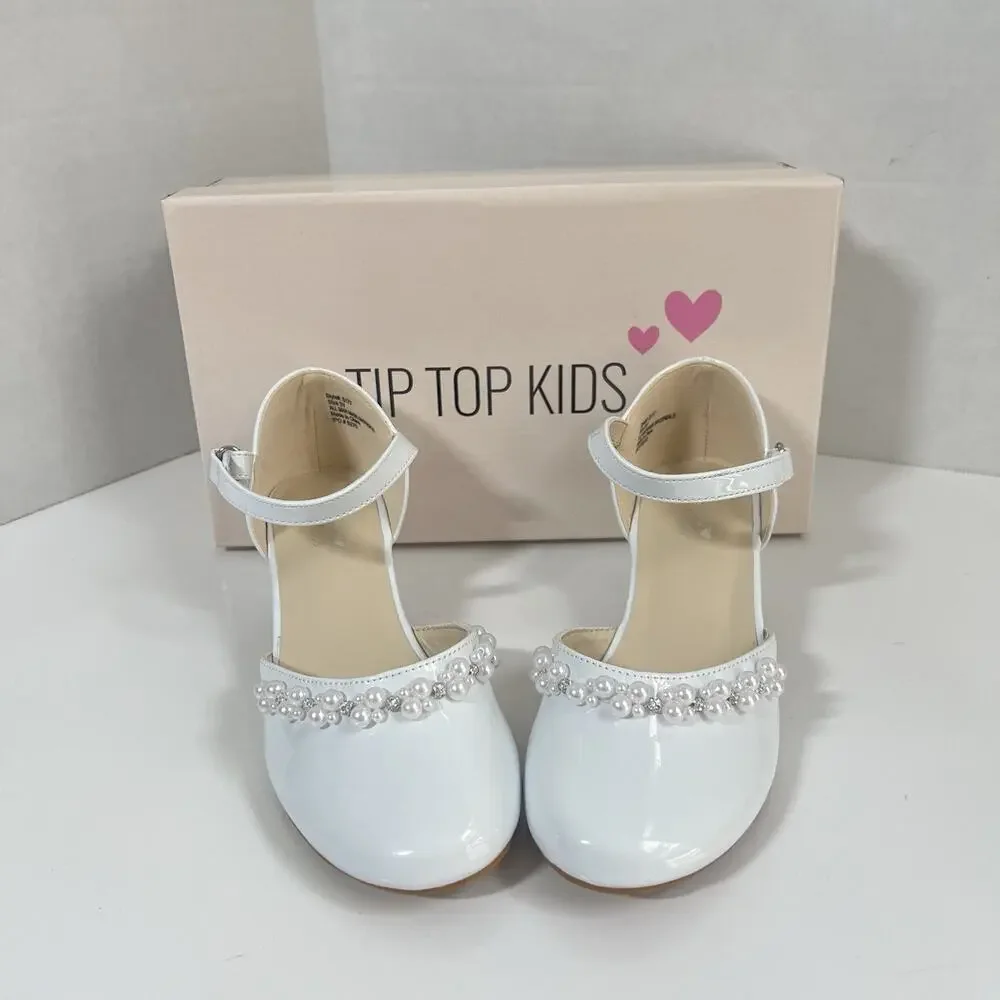 Tip Top Kids White Patent Mary Jane Shoes - Rhinestone Strap - Girls Size 3Y NEW